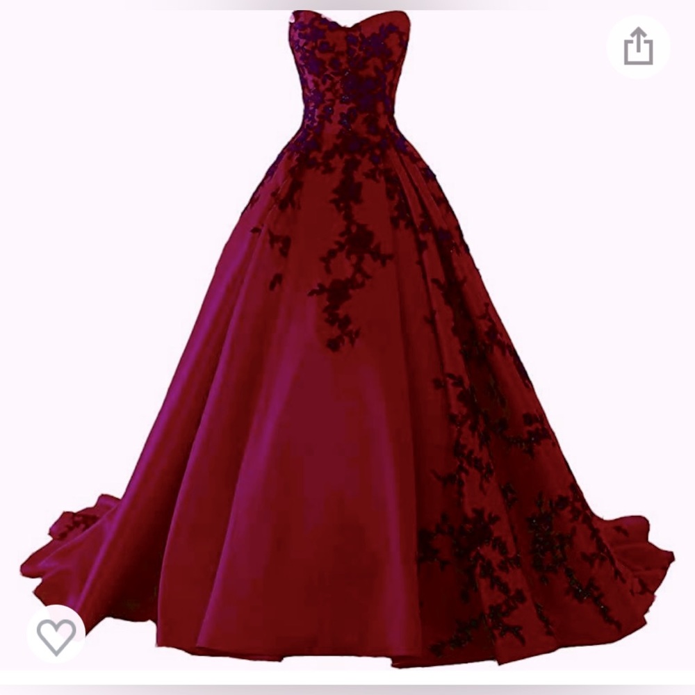 Deep Burgundy ball gown with black lace detail